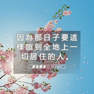 Picture 05 - 路 加 福 音 21:35 CUVT - 因 為 那 日 子 要 這 樣 臨 到 全 地 - Bible Verse Picture