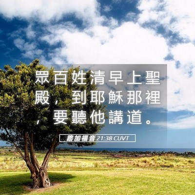 Picture 05 - 路 加 福 音 21:38 CUVT - 眾 百 姓 清 早 上 聖 殿 ， 到 耶 穌 - Bible Verse Picture