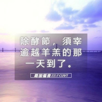 Picture 05 - 路 加 福 音 22:7 CUVT - 除 酵 節 ， 須 宰 逾 越 羊 羔 的 那 - Bible Verse Picture