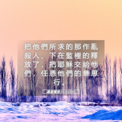 Picture 05 - 路 加 福 音 23:25 CUVT - 把 他 們 所 求 的 那 作 亂 殺 人 、 - Bible Verse Picture