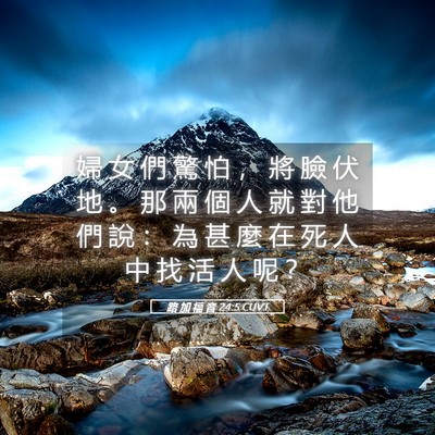 Picture 05 - 路 加 福 音 24:5 CUVT - 婦 女 們 驚 怕 ， 將 臉 伏 地 。 那 - Bible Verse Picture