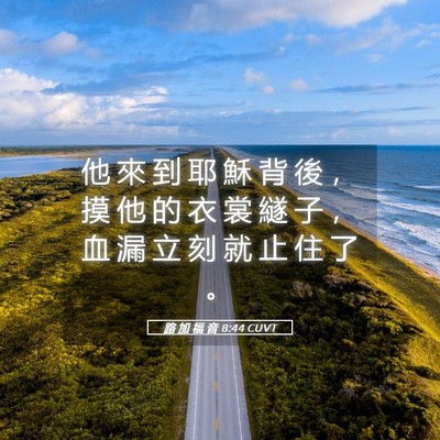 Picture 05 - 路 加 福 音 8:44 CUVT - 他 來 到 耶 穌 背 後 ， 摸 他 的 衣 - Bible Verse Picture