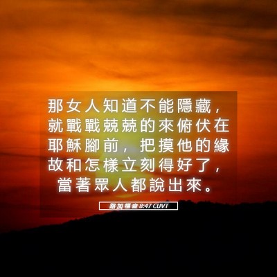 Picture 05 - 路 加 福 音 8:47 CUVT - 那 女 人 知 道 不 能 隱 藏 ， 就 戰 - Bible Verse Picture