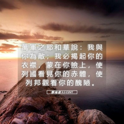 Picture 05 - 那 鴻 書 3:5 CUVT - 萬 軍 之 耶 和 華 說 ： 我 與 你 為 - Bible Verse Picture