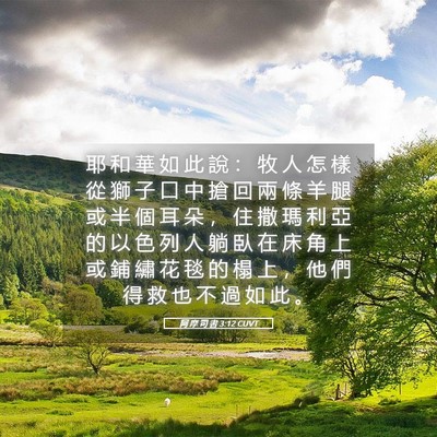 Picture 05 - 阿 摩 司 書 3:12 CUVT - 耶 和 華 如 此 說 ： 牧 人 怎 樣 從 - Bible Verse Picture