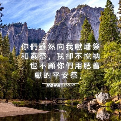 Picture 05 - 阿 摩 司 書 5:22 CUVT - 你 們 雖 然 向 我 獻 燔 祭 和 素 祭 - Bible Verse Picture