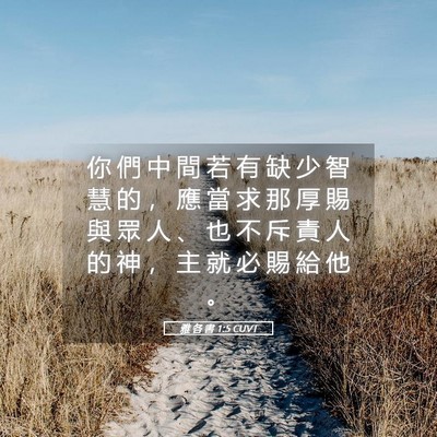 Picture 05 - 雅 各 書 1:5 CUVT - 你 們 中 間 若 有 缺 少 智 慧 的 ， - Bible Verse Picture