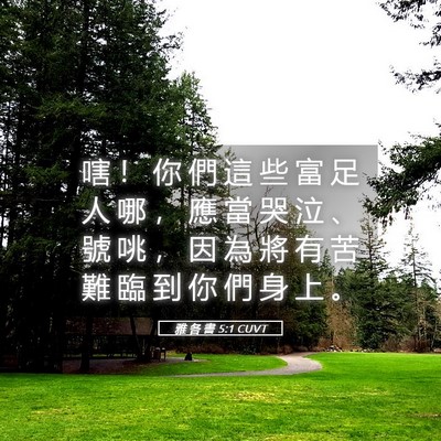 Picture 05 - 雅 各 書 5:1 CUVT - 嗐 ！ 你 們 這 些 富 足 人 哪 ， 應 - Bible Verse Picture