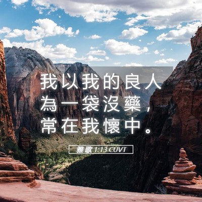 Picture 05 - 雅 歌 1:13 CUVT - 我 以 我 的 良 人 為 一 袋 沒 藥 ， - Bible Verse Picture