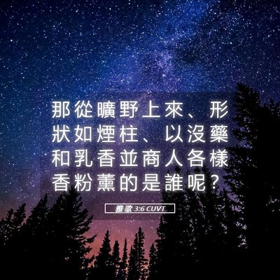 Picture 05 - 雅 歌 3:6 CUVT - 那 從 曠 野 上 來 、 形 狀 如 煙 柱 - Bible Verse Picture