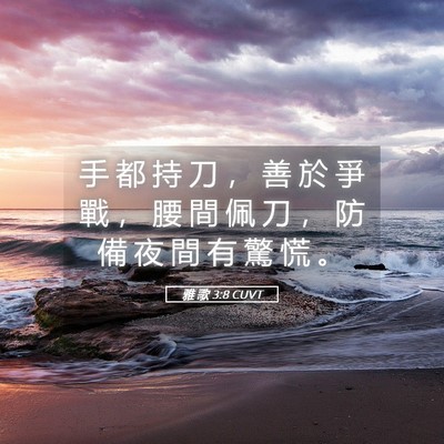 Picture 05 - 雅 歌 3:8 CUVT - 手 都 持 刀 ， 善 於 爭 戰 ， 腰 間 - Bible Verse Picture