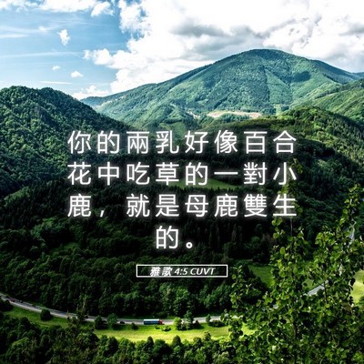Picture 05 - 雅 歌 4:5 CUVT - 你 的 兩 乳 好 像 百 合 花 中 吃 草 - Bible Verse Picture