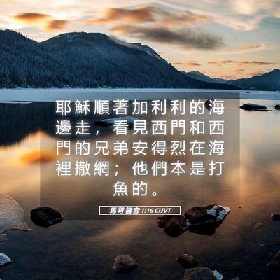 Picture 05 - 馬 可 福 音 1:16 CUVT - 耶 穌 順 著 加 利 利 的 海 邊 走 ， - Bible Verse Picture