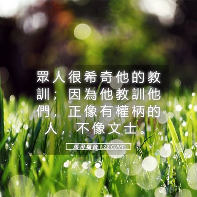 Picture 05 - 馬 可 福 音 1:22 CUVT - 眾 人 很 希 奇 他 的 教 訓 ； 因 為 - Bible Verse Picture