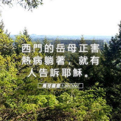 Picture 05 - 馬 可 福 音 1:30 CUVT - 西 門 的 岳 母 正 害 熱 病 躺 著 ， - Bible Verse Picture