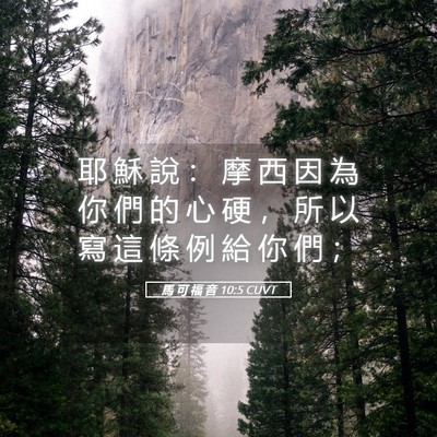 Picture 05 - 馬 可 福 音 10:5 CUVT - 耶 穌 說 ： 摩 西 因 為 你 們 的 心 - Bible Verse Picture