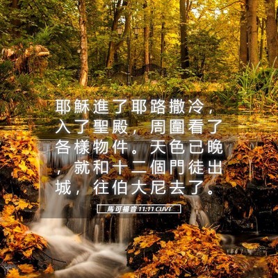 Picture 05 - 馬 可 福 音 11:11 CUVT - 耶 穌 進 了 耶 路 撒 冷 ， 入 了 聖 - Bible Verse Picture