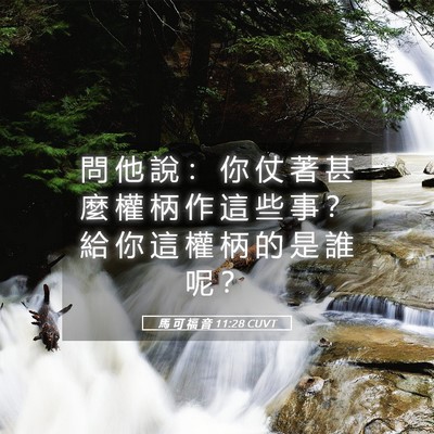 Picture 05 - 馬 可 福 音 11:28 CUVT - 問 他 說 ： 你 仗 著 甚 麼 權 柄 作 - Bible Verse Picture
