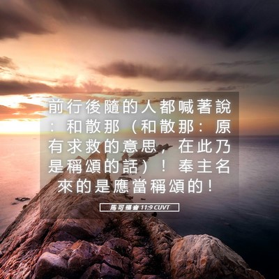 Picture 05 - 馬 可 福 音 11:9 CUVT - 前 行 後 隨 的 人 都 喊 著 說 ： 和 - Bible Verse Picture