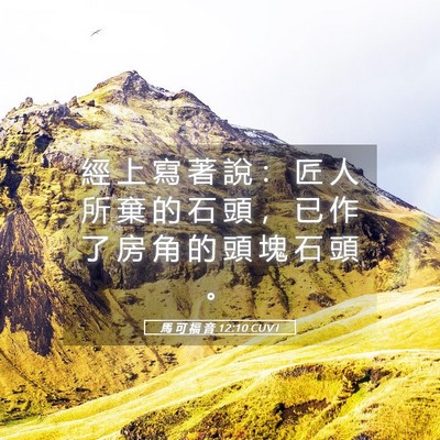 Picture 05 - 馬 可 福 音 12:10 CUVT - 經 上 寫 著 說 ： 匠 人 所 棄 的 石 - Bible Verse Picture