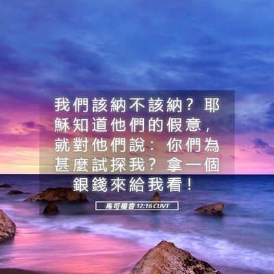 Picture 05 - 馬 可 福 音 12:16 CUVT - 我 們 該 納 不 該 納 ？ 耶 穌 知 道 - Bible Verse Picture