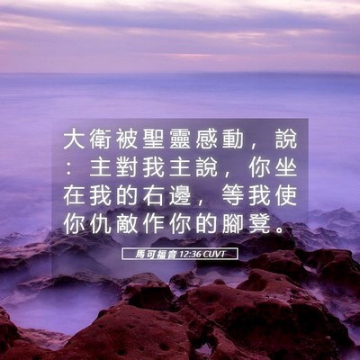 Picture 05 - 馬 可 福 音 12:36 CUVT - 大 衛 被 聖 靈 感 動 ， 說 ： 主 對 - Bible Verse Picture