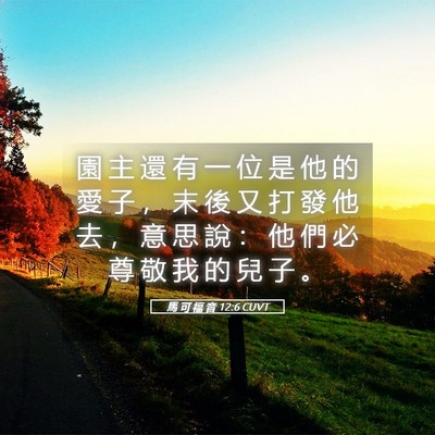 Picture 05 - 馬 可 福 音 12:6 CUVT - 園 主 還 有 一 位 是 他 的 愛 子 ， - Bible Verse Picture
