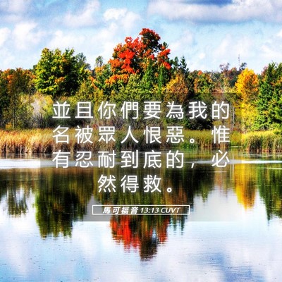 Picture 05 - 馬 可 福 音 13:13 CUVT - 並 且 你 們 要 為 我 的 名 被 眾 人 - Bible Verse Picture