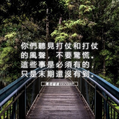 Picture 05 - 馬 可 福 音 13:7 CUVT - 你 們 聽 見 打 仗 和 打 仗 的 風 聲 - Bible Verse Picture