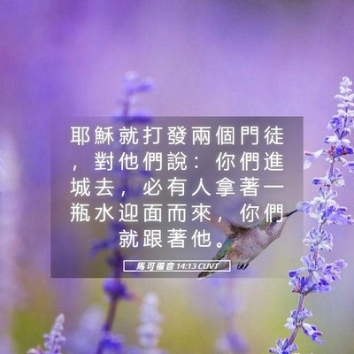 Picture 05 - 馬 可 福 音 14:13 CUVT - 耶 穌 就 打 發 兩 個 門 徒 ， 對 他 - Bible Verse Picture