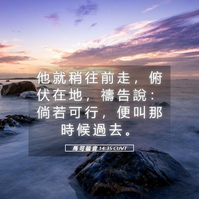 Picture 05 - 馬 可 福 音 14:35 CUVT - 他 就 稍 往 前 走 ， 俯 伏 在 地 ， - Bible Verse Picture