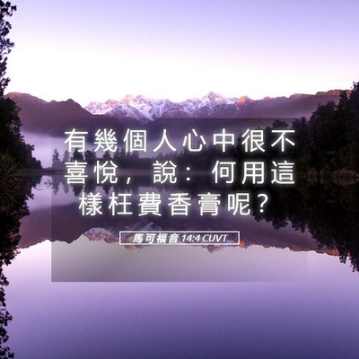 Picture 05 - 馬 可 福 音 14:4 CUVT - 有 幾 個 人 心 中 很 不 喜 悅 ， 說 - Bible Verse Picture