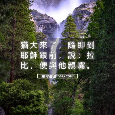 Picture 05 - 馬 可 福 音 14:45 CUVT - 猶 大 來 了 ， 隨 即 到 耶 穌 跟 前 - Bible Verse Picture
