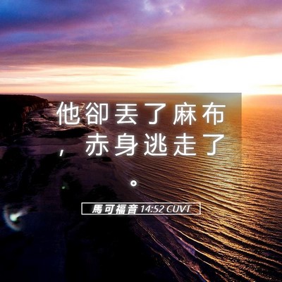 Picture 05 - 馬 可 福 音 14:52 CUVT - 他 卻 丟 了 麻 布 ， 赤 身 逃 走 了 - Bible Verse Picture