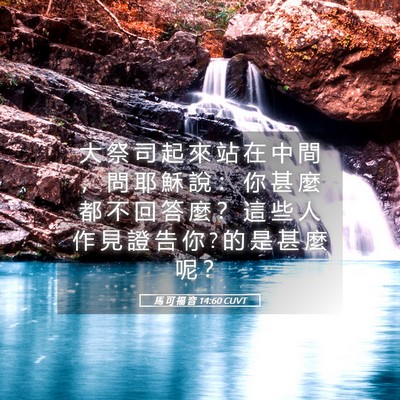 Picture 05 - 馬 可 福 音 14:60 CUVT - 大 祭 司 起 來 站 在 中 間 ， 問 耶 - Bible Verse Picture