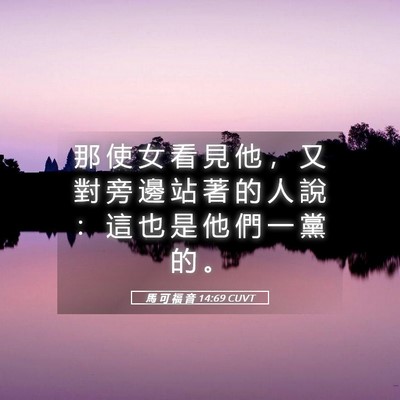 Picture 05 - 馬 可 福 音 14:69 CUVT - 那 使 女 看 見 他 ， 又 對 旁 邊 站 - Bible Verse Picture