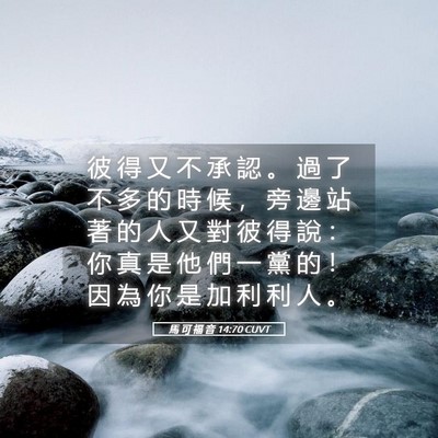 Picture 05 - 馬 可 福 音 14:70 CUVT - 彼 得 又 不 承 認 。 過 了 不 多 的 - Bible Verse Picture