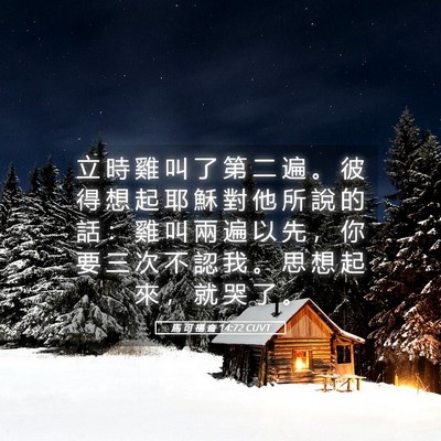 Picture 05 - 馬 可 福 音 14:72 CUVT - 立 時 雞 叫 了 第 二 遍 。 彼 得 想 - Bible Verse Picture