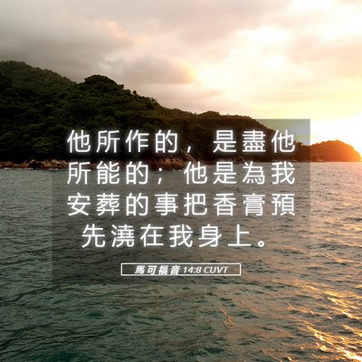 Picture 05 - 馬 可 福 音 14:8 CUVT - 他 所 作 的 ， 是 盡 他 所 能 的 ； - Bible Verse Picture