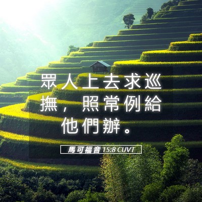 Picture 05 - 馬 可 福 音 15:8 CUVT - 眾 人 上 去 求 巡 撫 ， 照 常 例 給 - Bible Verse Picture