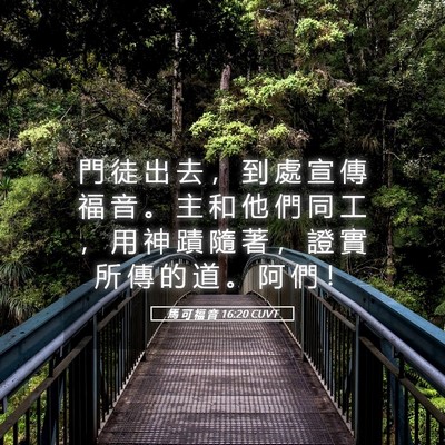Picture 05 - 馬 可 福 音 16:20 CUVT - 門 徒 出 去 ， 到 處 宣 傳 福 音 。 - Bible Verse Picture