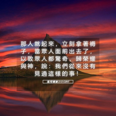 Picture 05 - 馬 可 福 音 2:12 CUVT - 那 人 就 起 來 ， 立 刻 拿 著 褥 子 - Bible Verse Picture