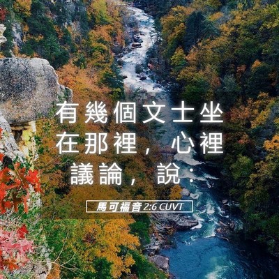 Picture 05 - 馬 可 福 音 2:6 CUVT - 有 幾 個 文 士 坐 在 那 裡 ， 心 裡 - Bible Verse Picture