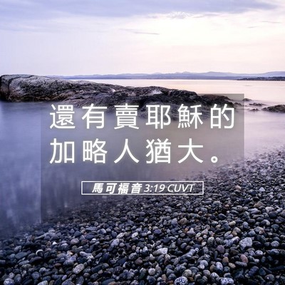 Picture 05 - 馬 可 福 音 3:19 CUVT - 還 有 賣 耶 穌 的 加 略 人 猶 大 - Bible Verse Picture