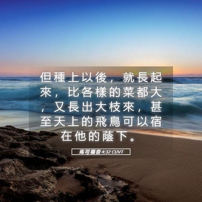 Picture 05 - 馬 可 福 音 4:32 CUVT - 但 種 上 以 後 ， 就 長 起 來 ， 比 - Bible Verse Picture