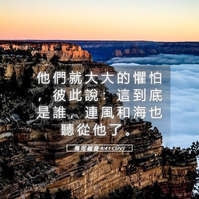 Picture 05 - 馬 可 福 音 4:41 CUVT - 他 們 就 大 大 的 懼 怕 ， 彼 此 說 - Bible Verse Picture