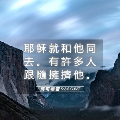 Picture 05 - 馬 可 福 音 5:24 CUVT - 耶 穌 就 和 他 同 去 。 有 許 多 人 - Bible Verse Picture