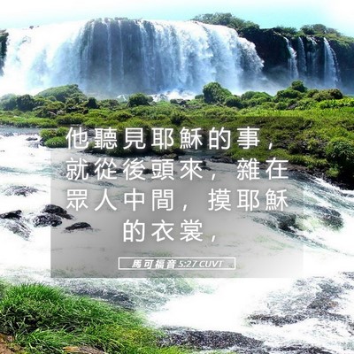 Picture 05 - 馬 可 福 音 5:27 CUVT - 他 聽 見 耶 穌 的 事 ， 就 從 後 頭 - Bible Verse Picture