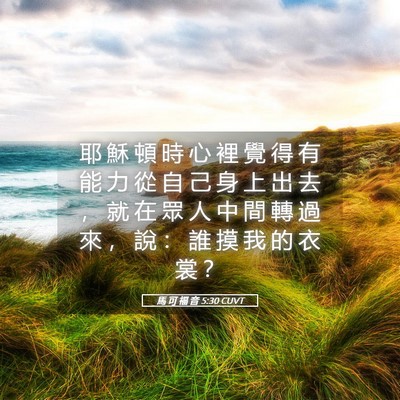 Picture 05 - 馬 可 福 音 5:30 CUVT - 耶 穌 頓 時 心 裡 覺 得 有 能 力 從 - Bible Verse Picture