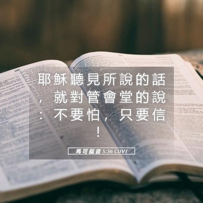 Picture 05 - 馬 可 福 音 5:36 CUVT - 耶 穌 聽 見 所 說 的 話 ， 就 對 管 - Bible Verse Picture